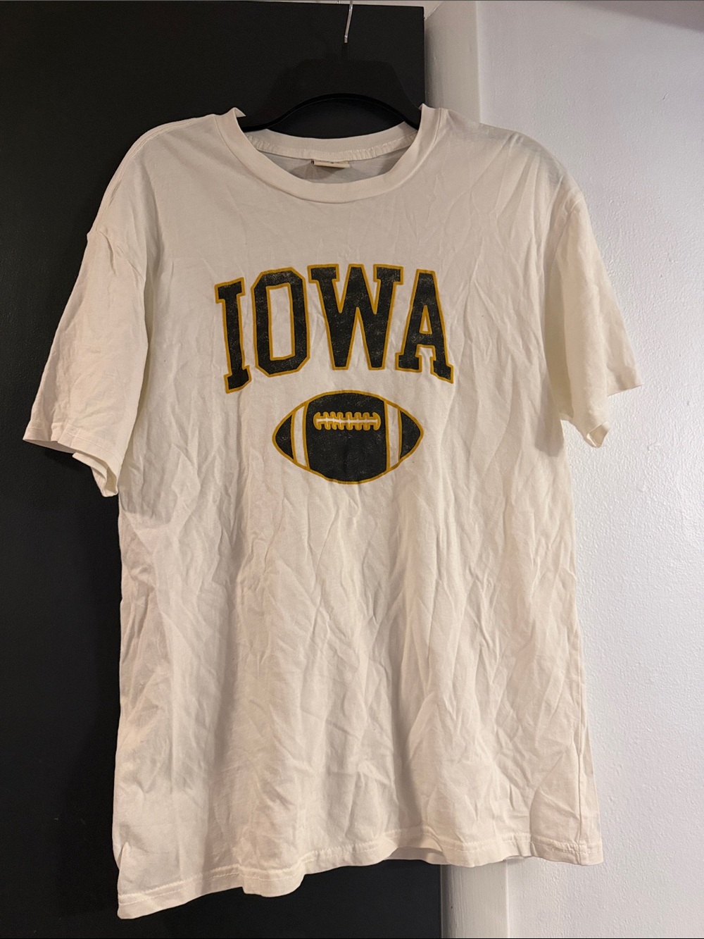 Iowa Football Graphic Tee - White with Black & Gold Logo